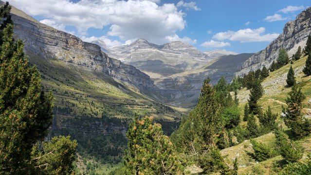 Glacial valley of Soaso leading to Monte Perdido peak in Pyrenees
