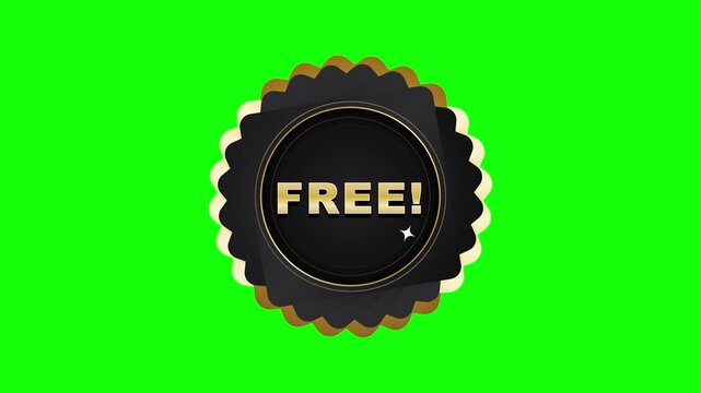 Gold and black free badge animation on green screen for sales and marketing promotions