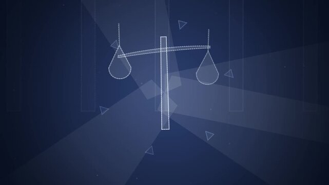 Abstract Scales of Justice Moving in Digital Blue Background