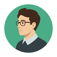 Young man with glasses profile portrait avatar on a green circular background icon © MDABUSAID
