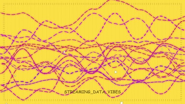 Abstract animation of purple sinusoidal data waves moving on yellow background