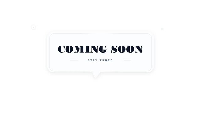 Coming soon animated text overlay with stay tuned message for marketing and social media
