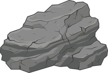 Grey Rock Boulder Vector Illustration with Sharp Layered Strata Geologic Crevices and Textured Stone Block Details for Game UI Level Assets © MdRiyaz