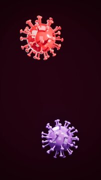 Red and purple virus models on dark background. 3d rendering