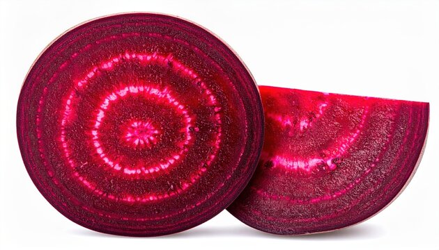Fresh beetroot slice isolated on white background, vivid red vegetable texture, clipping path style