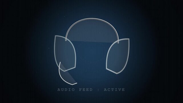 Futuristic Headset Icon Displaying Active Audio Feed Status Animation