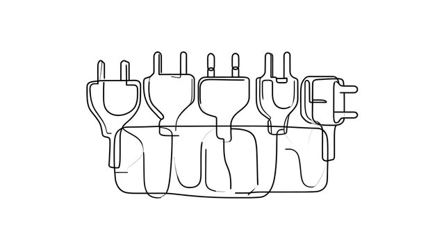 Set of electrical plugs on white background.