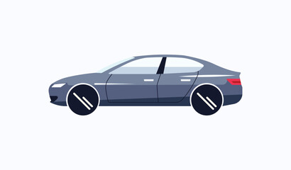 Fototapeta premium Minimalist flat illustration of a modern gray sedan car in profile view