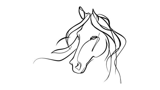 Elegant horse head line art white background.