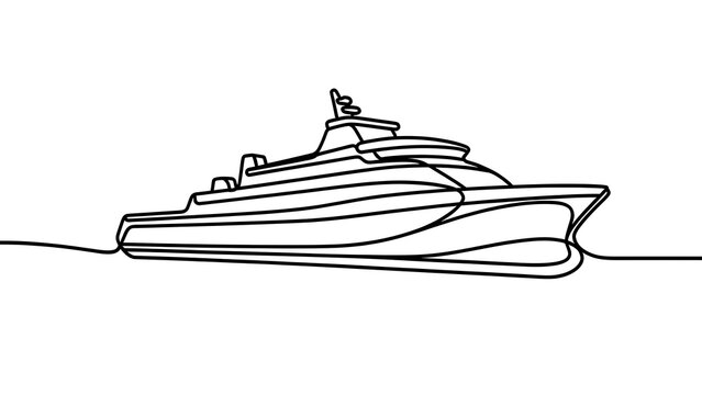 Minimalist line art cruise ship white background.