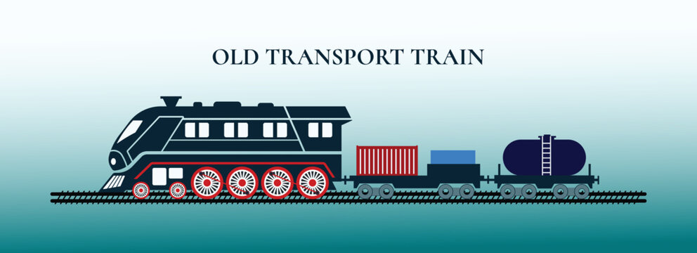 Flat vector illustration of a vintage steam train for rail transport