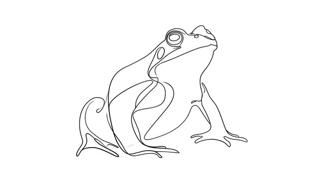 Line art frog illustration on white background.