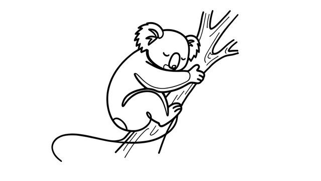 Cute koala illustration on branch white background.