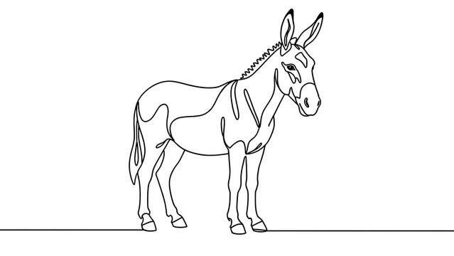 Simple line drawing of a donkey on white background.