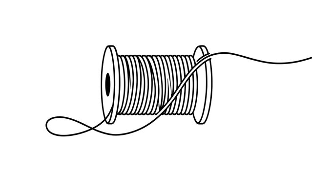 Spool of thread with loose string white background.