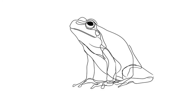 Minimalist line art frog drawing white background.
