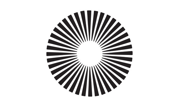 Radiating sunburst vector icon with bold circular rays, perfect for summer, sunshine, energy, celebration, retro design, and decorative graphics.