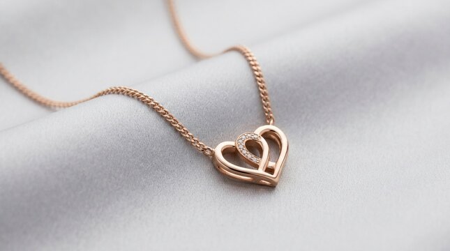 Elegant rose gold double heart necklace adorned with small diamonds