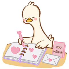 Fototapeta premium Cute Kawaii Long Neck Goose Journaling with You Matter Letter Self Love Mental Wellness Pastel Clipart Illustration