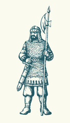 Obraz premium Vector drawing. Old brave warrior