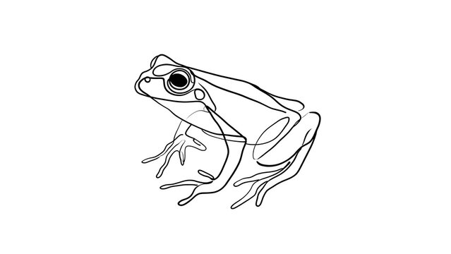 Detailed frog line drawing on white background.