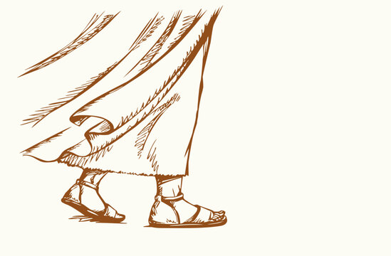 Vector drawing. A feet walking on the ground
