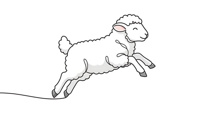 Jumping sheep illustration on white background.