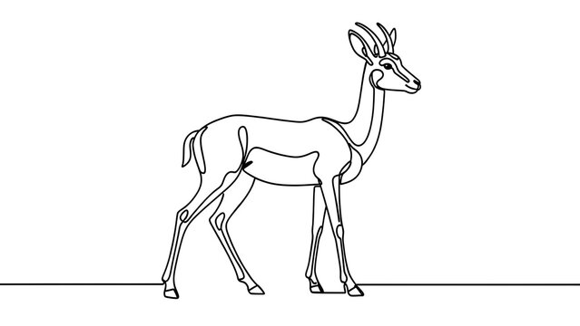 Minimalist gazelle line art illustration white background.
