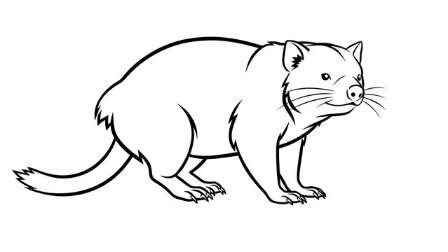 Cute cartoon possum illustration white background.