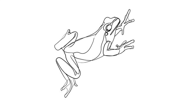 Line art frog illustration on white background.