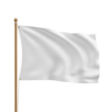 Waving white flag on a wooden flagpole