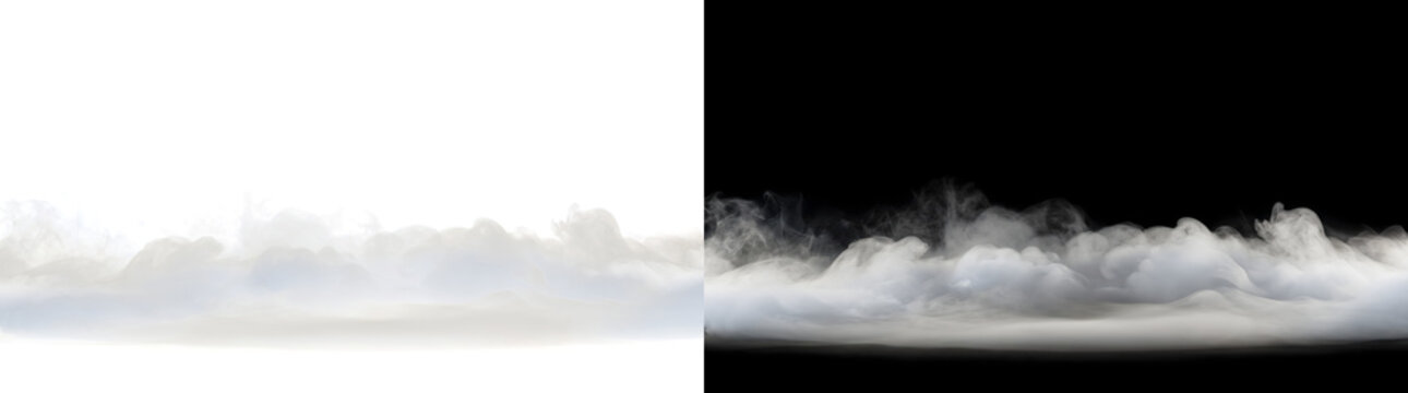 Smoke cloud rolling low along the ground with soft white fog texture for product display design PNG, Transparent and Black Background Versions
