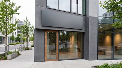 Fototapeta premium Blank storefront sign mockup. Empty shop exterior for branding and logo display.