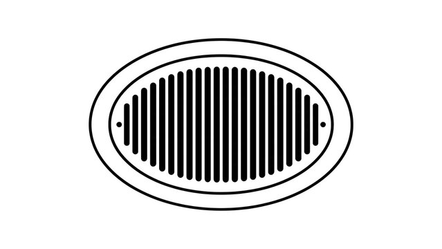 Black and white oval vent grill white background.