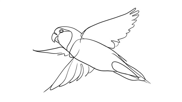 Flying bird line art illustration white background.