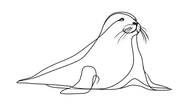 Cute sea lion drawing on white background.