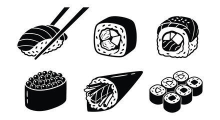 Japanese Sushi And Sashimi Vector Illustrations On White Background © Arif Hossain