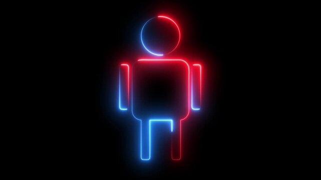 user icon animation glowing neon red and blue color contact profile male man head sign symbol on black background