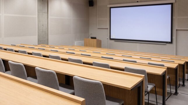 Modern Empty Lecture Hall with Screen Ready for Business Presentation or Educational Conference