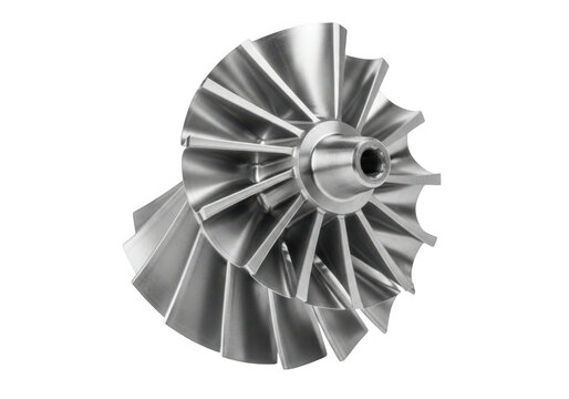 Turbocharger compressor wheel isolated on transparent background for automotive and industrial applications