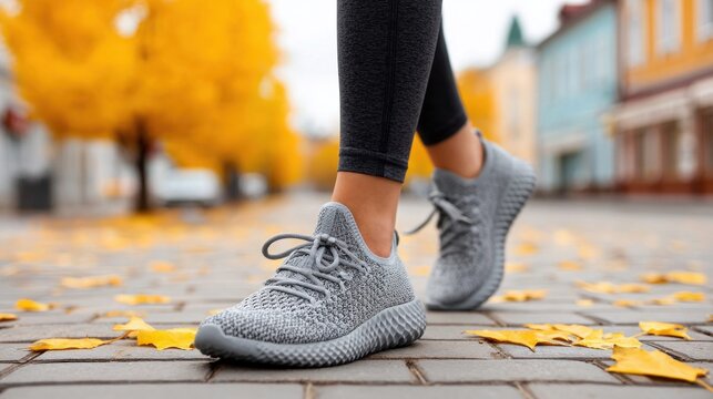 Fall walk with modern comfortable running shoes