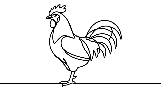 Minimalist rooster illustration on white background.
