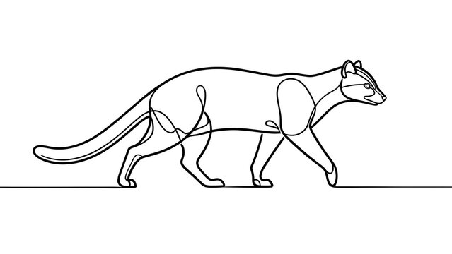 Minimalist line art cat walking on white background.