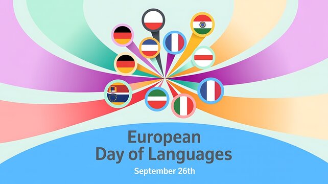 European day of languages graphic design with national flags and colorful abstract background languages education