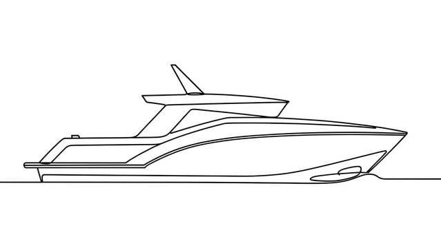 Luxury yacht line drawing white background.