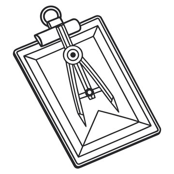 Clipboard With Drafting Compass Minimal Monoline Vector Illustration