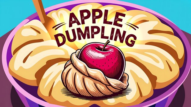 Fresh apple dumpling dessert illustration in a bowl with dumpling illustration delicious homemade cinnamon