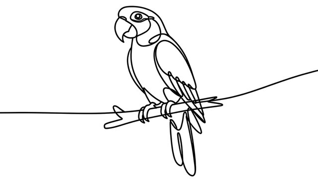 Parrot perched on branch white background.