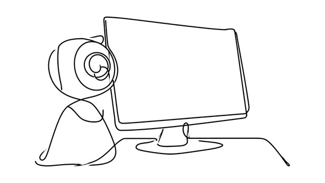 Minimalist computer setup illustration white background.