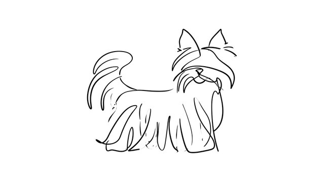 Minimalist line art dog drawing white background.